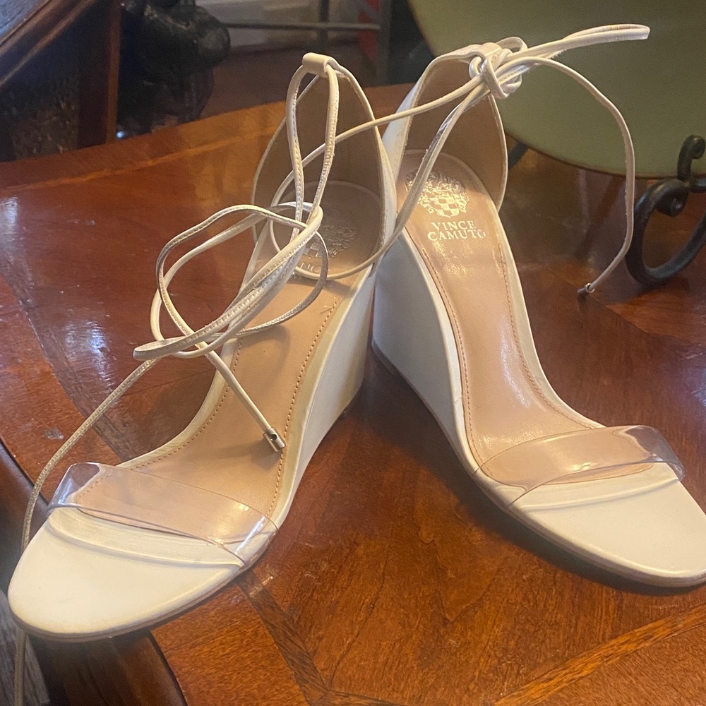 Vince Camuto Cream Lace-Up Wedges